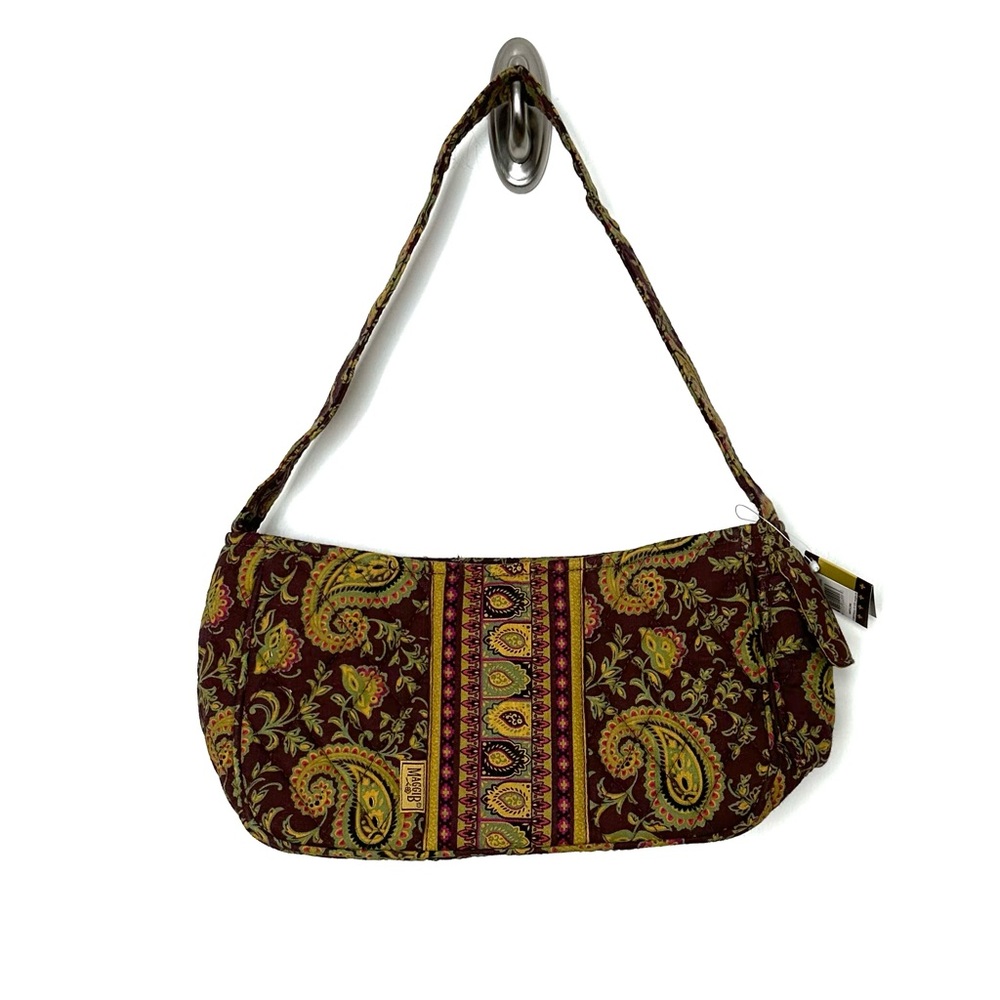 Boho Floral Paisley Baguette Shoulder Bag Chocolate Brown Quilted Y2K Goblincore